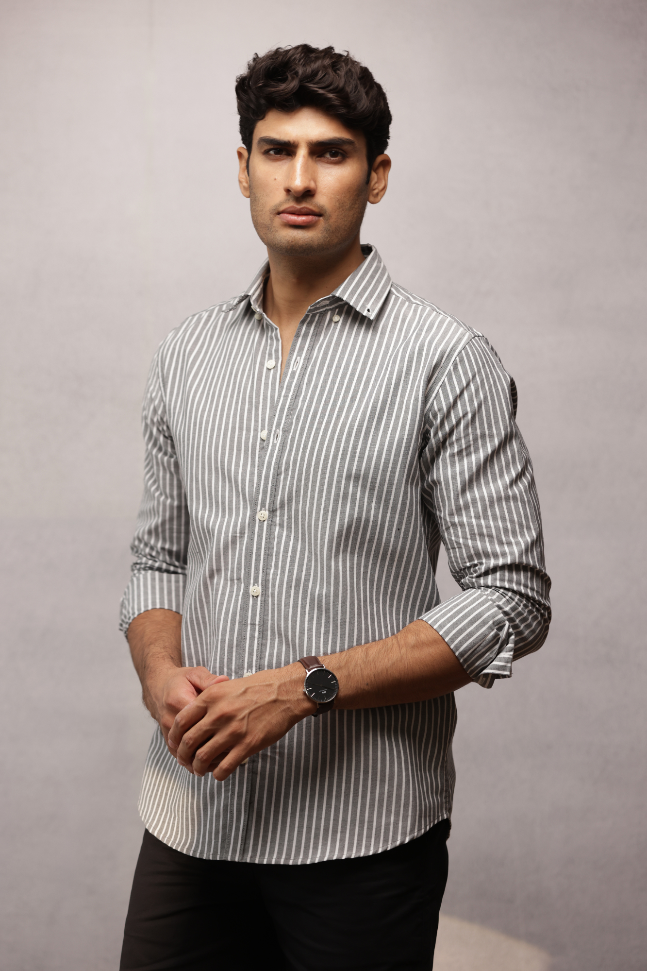 Button Down Oxford Striped Shirt - Black