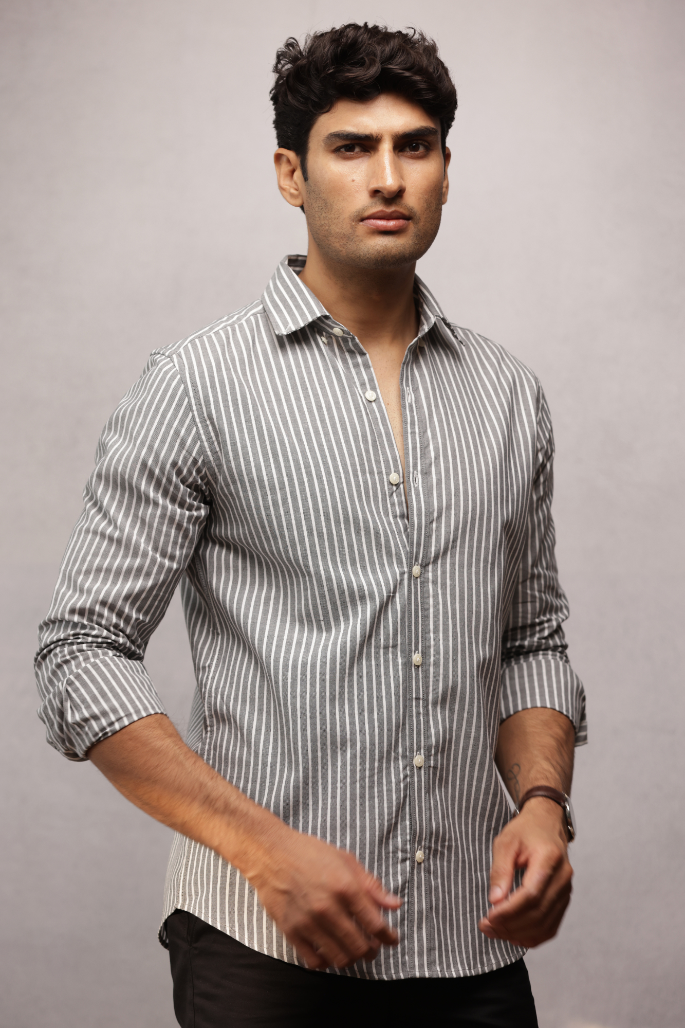Button Down Oxford Striped Shirt - Black