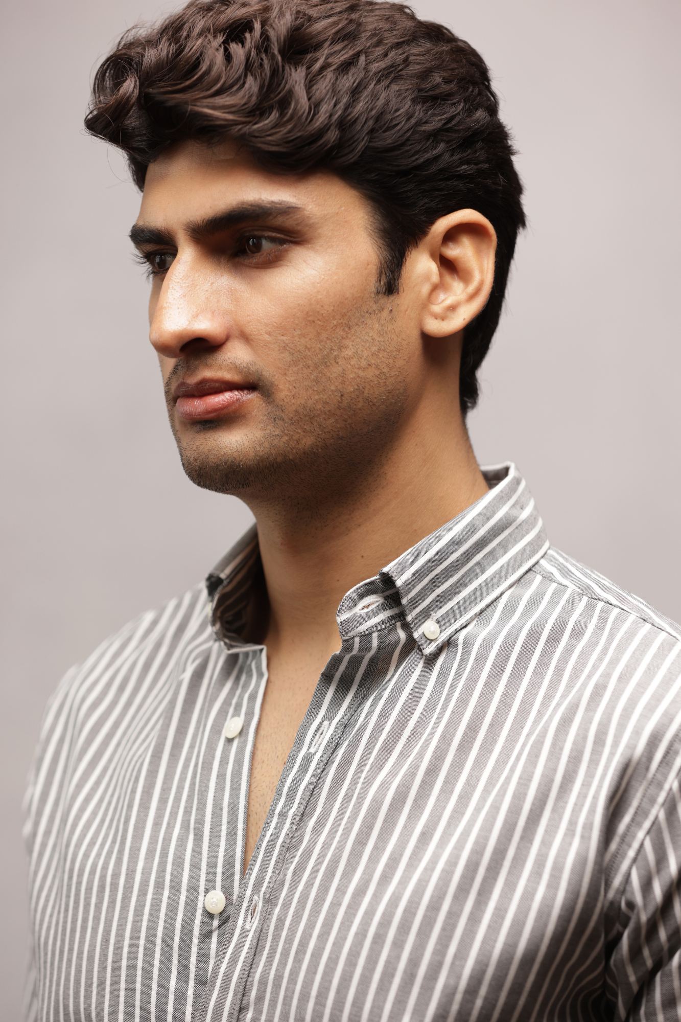 Button Down Oxford Striped Shirt - Black