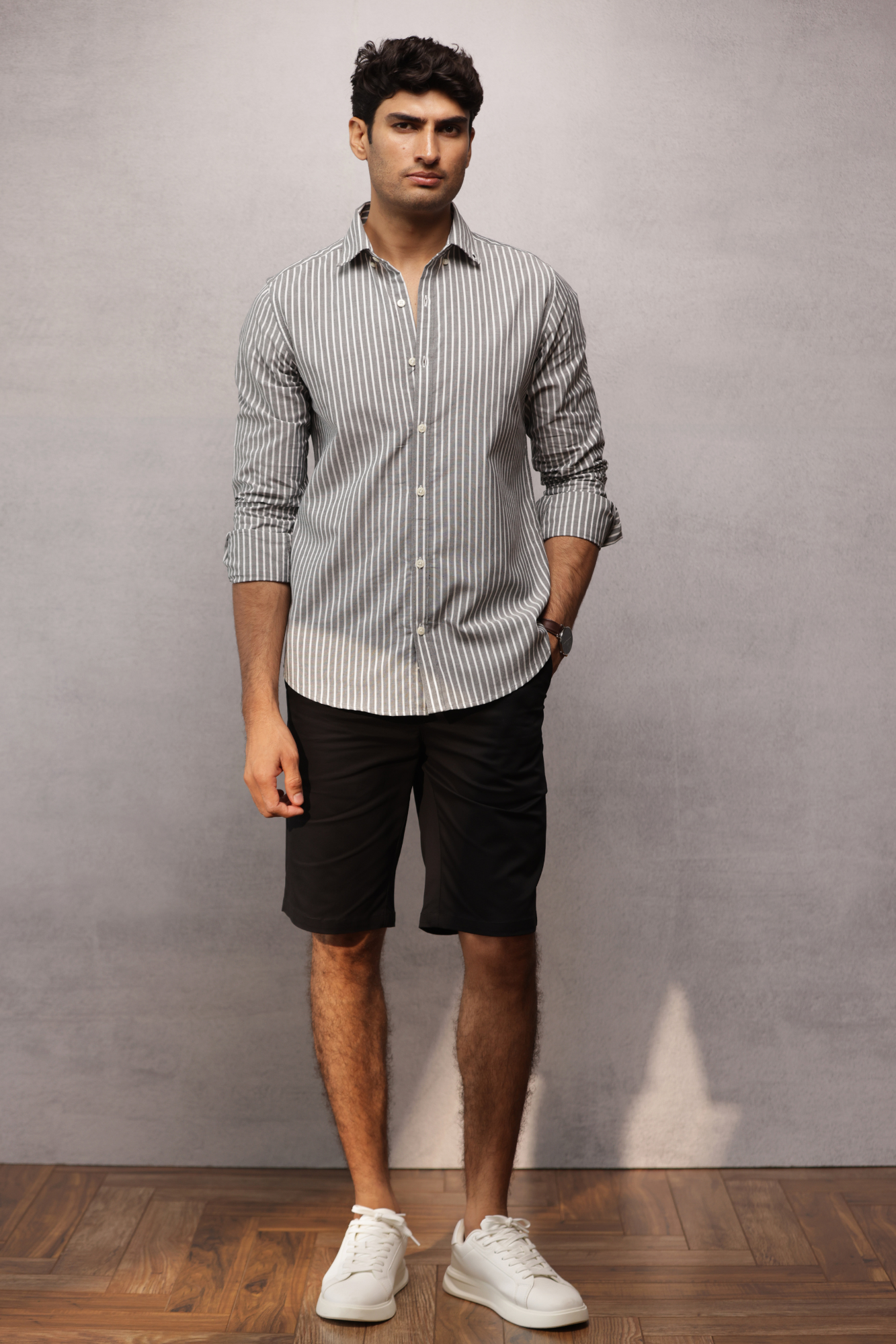 Button Down Oxford Striped Shirt - Black