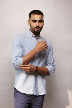 Button Down Oxford Striped Shirt - Blue
