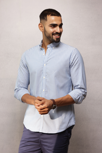 Button Down Oxford Striped Shirt - Blue