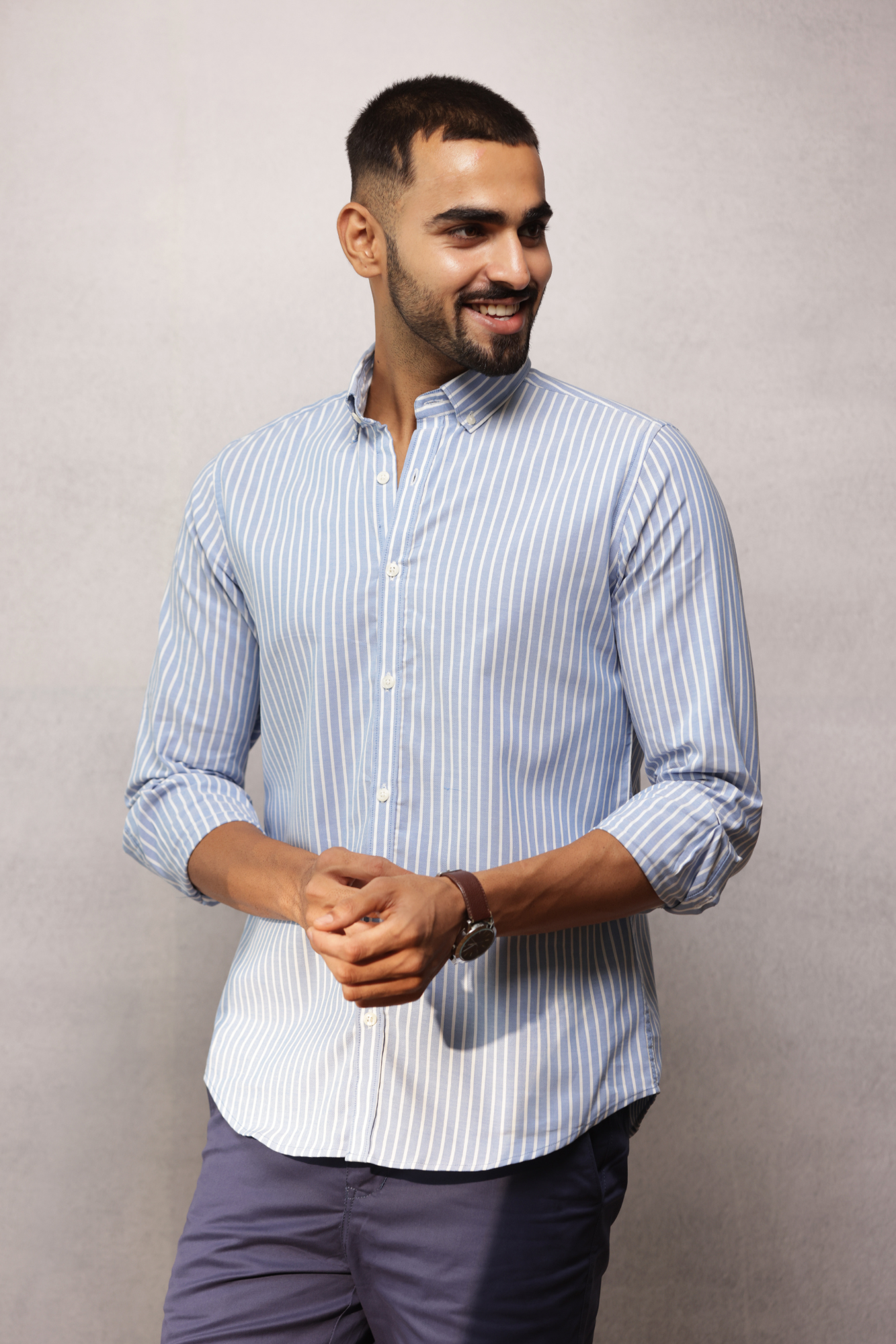 Button Down Oxford Striped Shirt - Blue