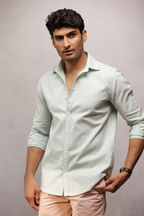 Button Down Oxford Striped Shirt - Green