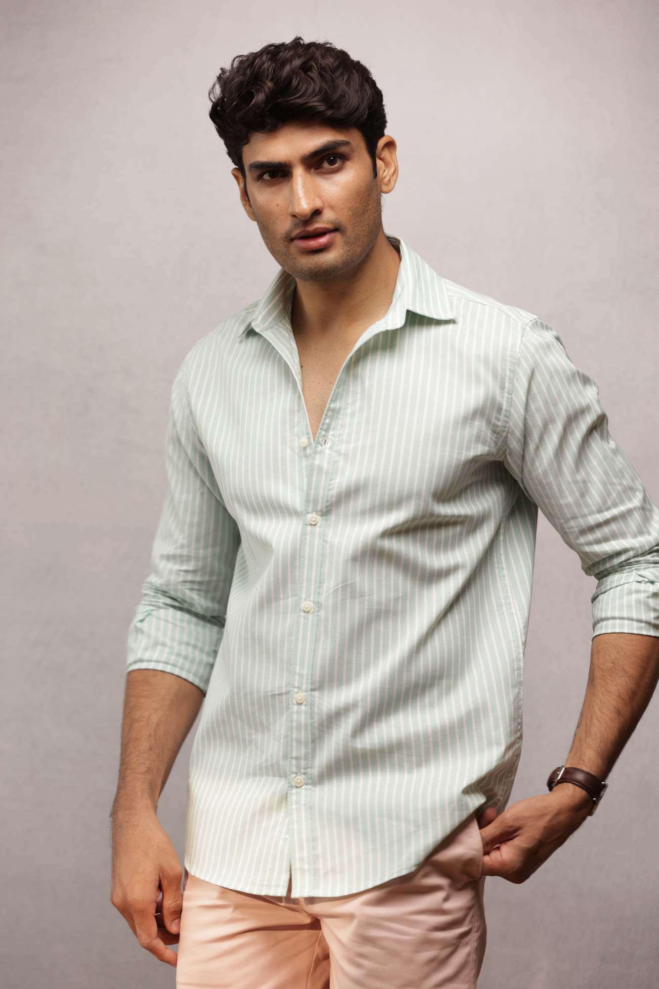 Button Down Oxford Striped Shirt - Green