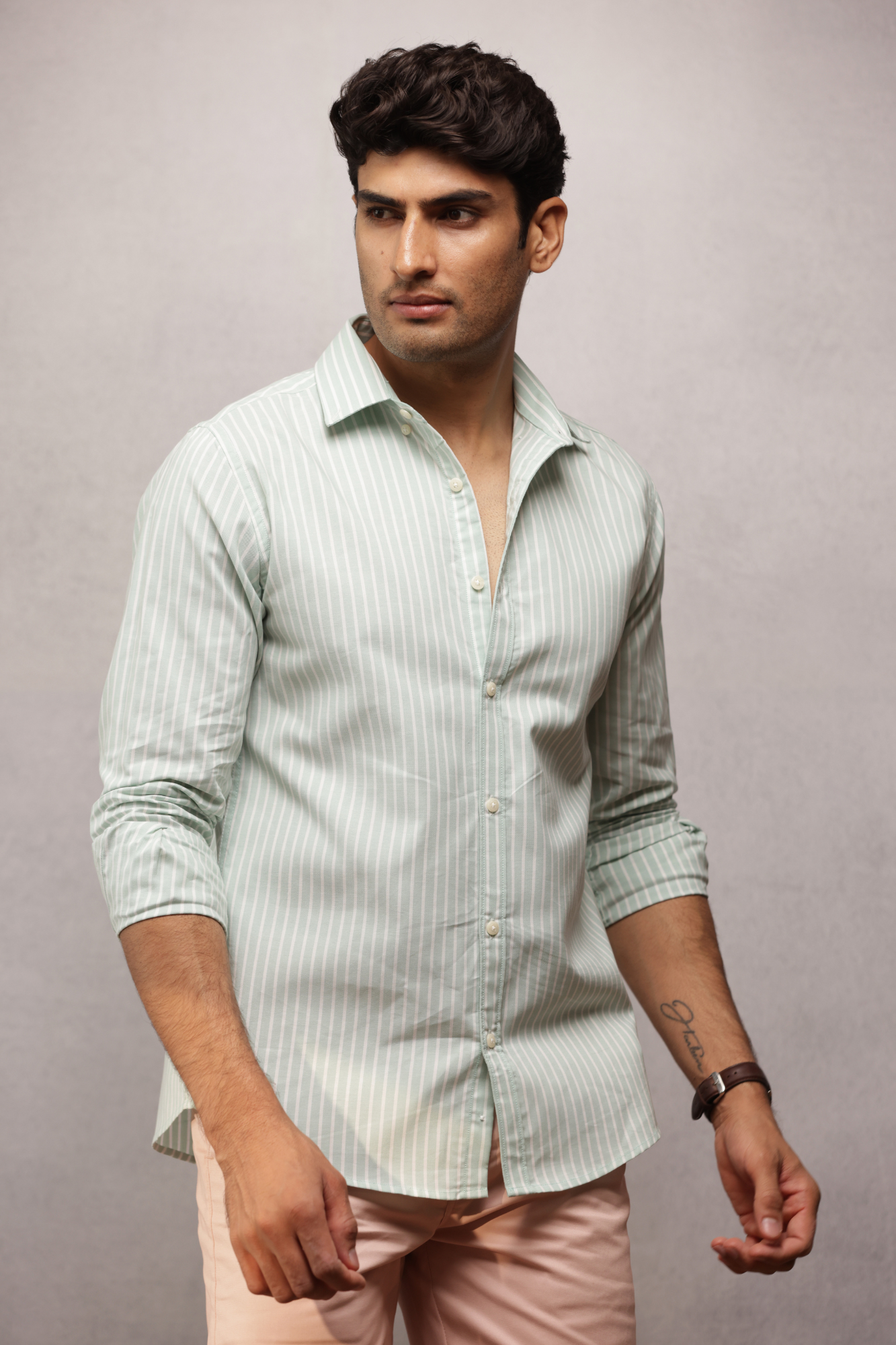 Button Down Oxford Striped Shirt - Green