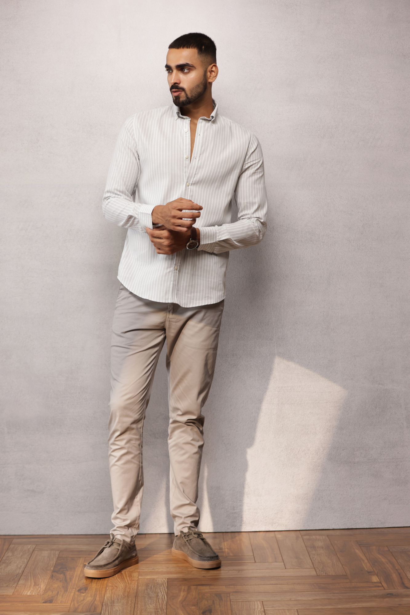 Button Down Oxford Striped Shirt - Grey