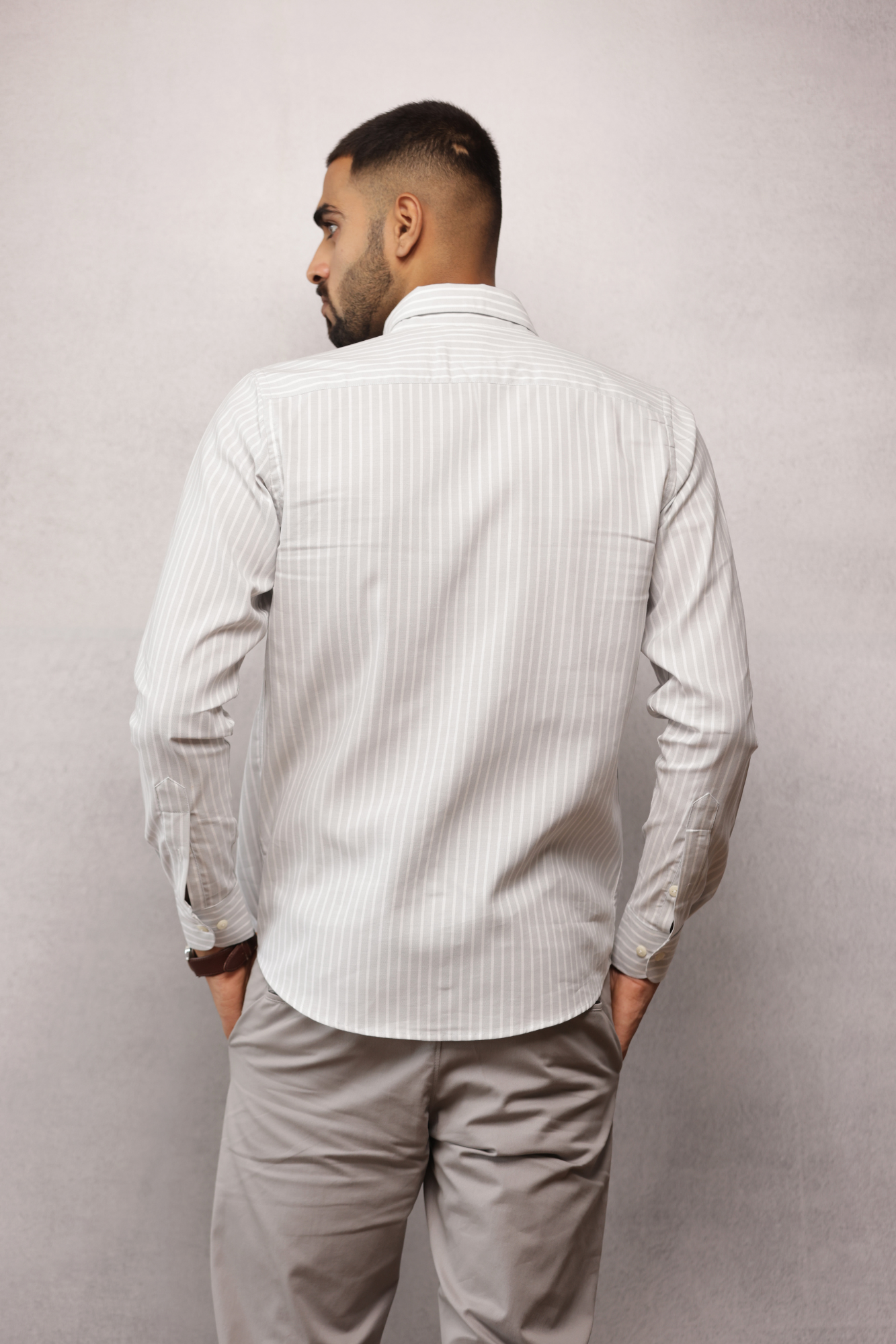 Button Down Oxford Striped Shirt - Grey