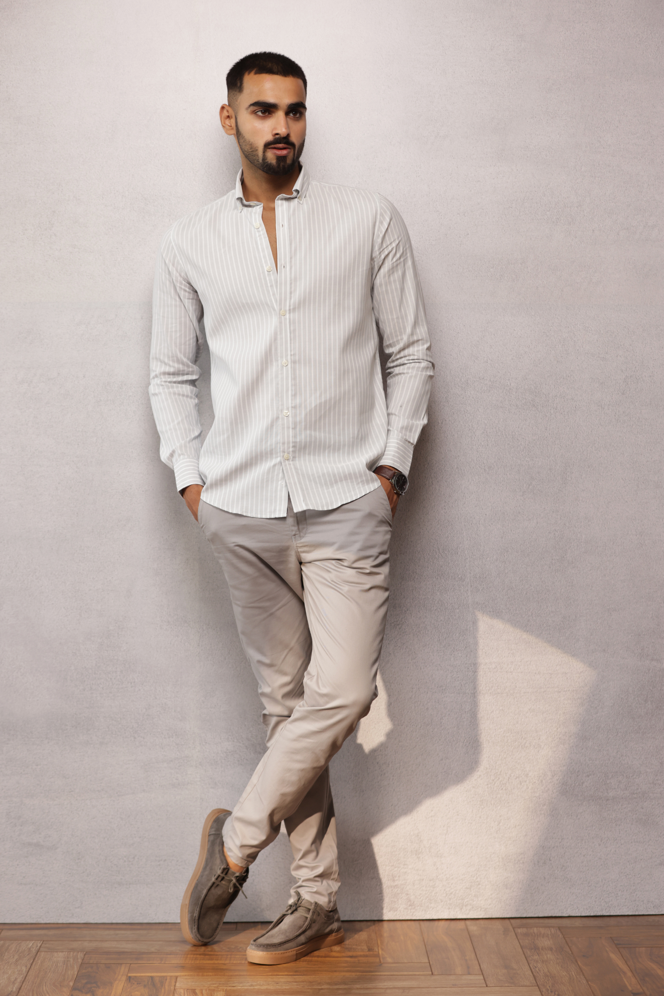 Button Down Oxford Striped Shirt - Grey