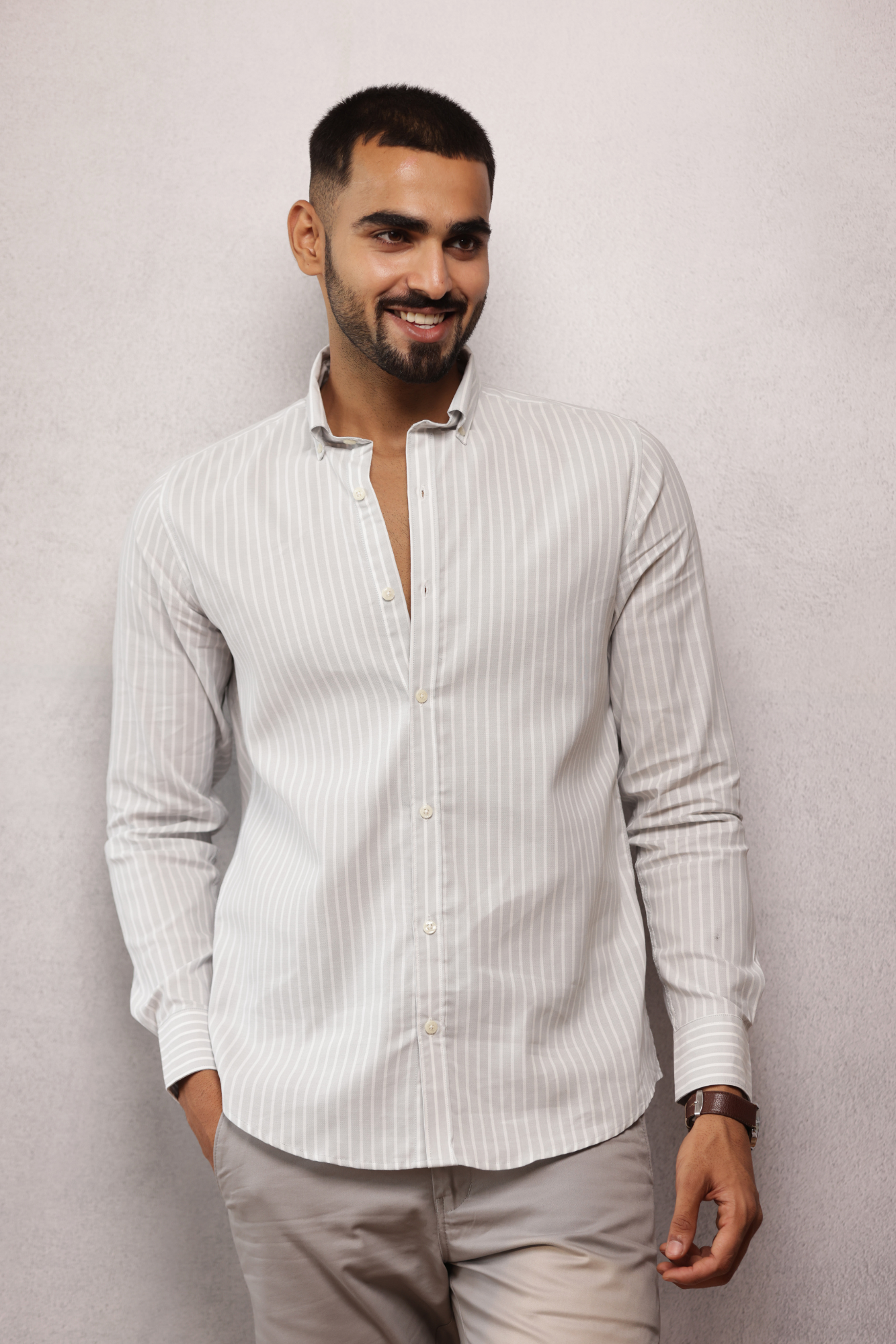 Button Down Oxford Striped Shirt - Grey