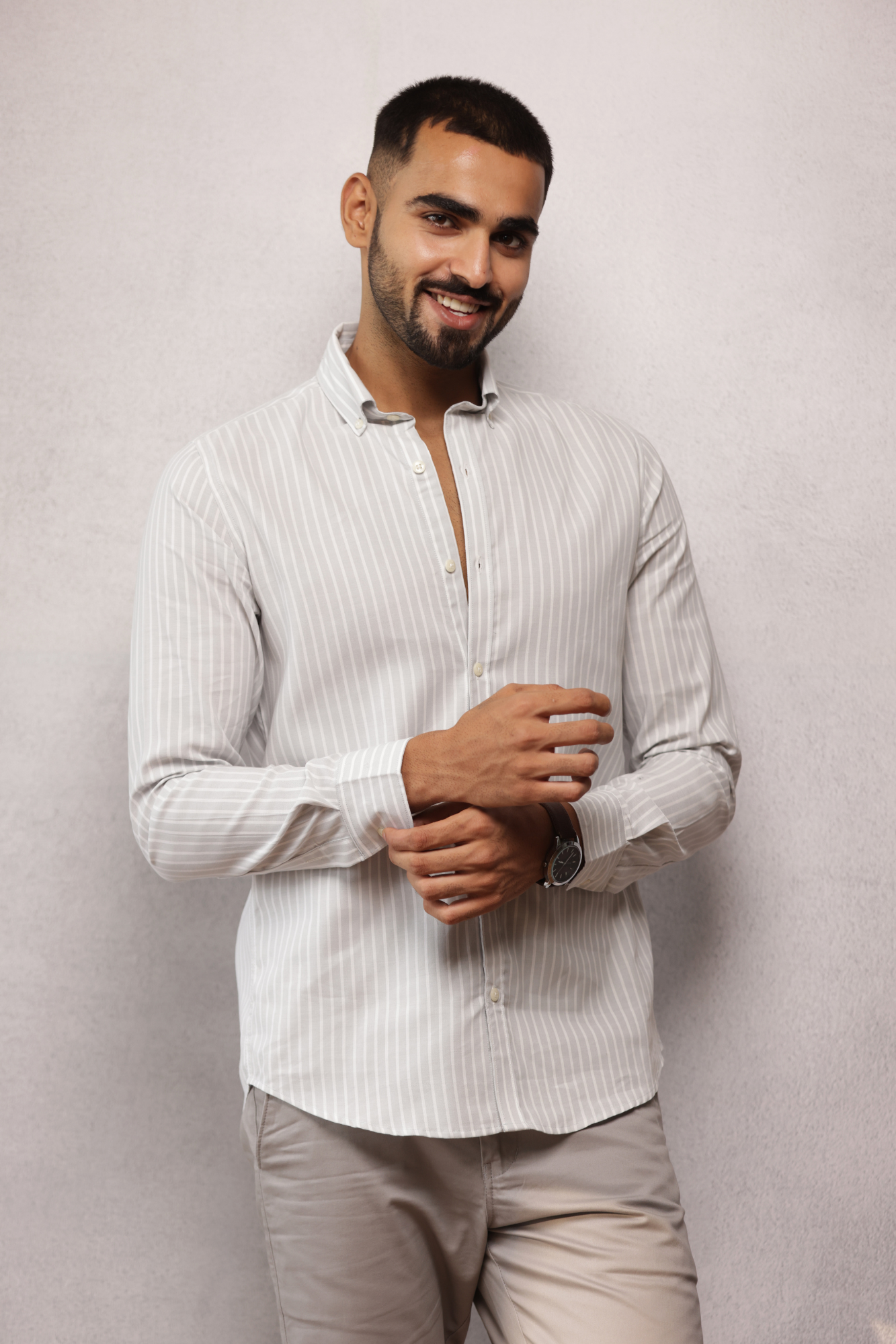 Button Down Oxford Striped Shirt - Grey