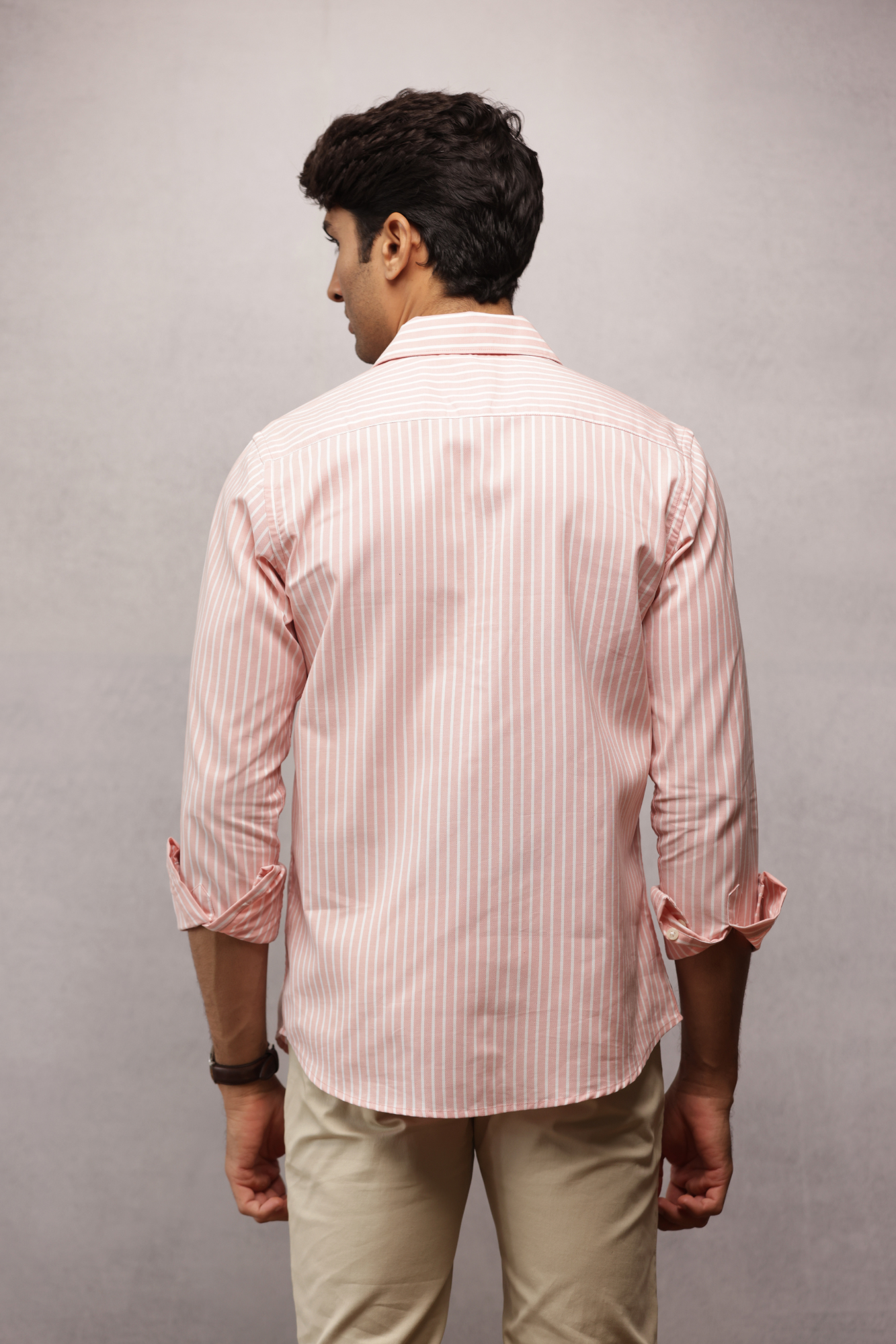 Button Down Oxford Striped Shirt - Peach