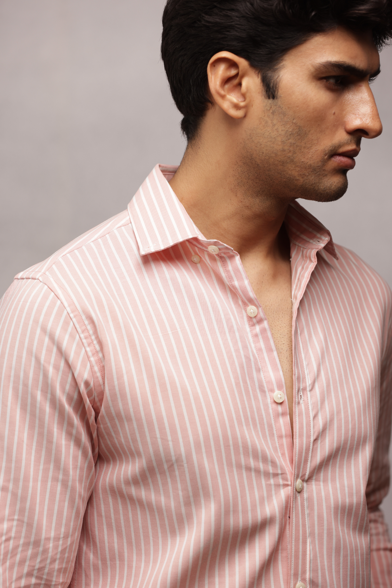 Button Down Oxford Striped Shirt - Peach