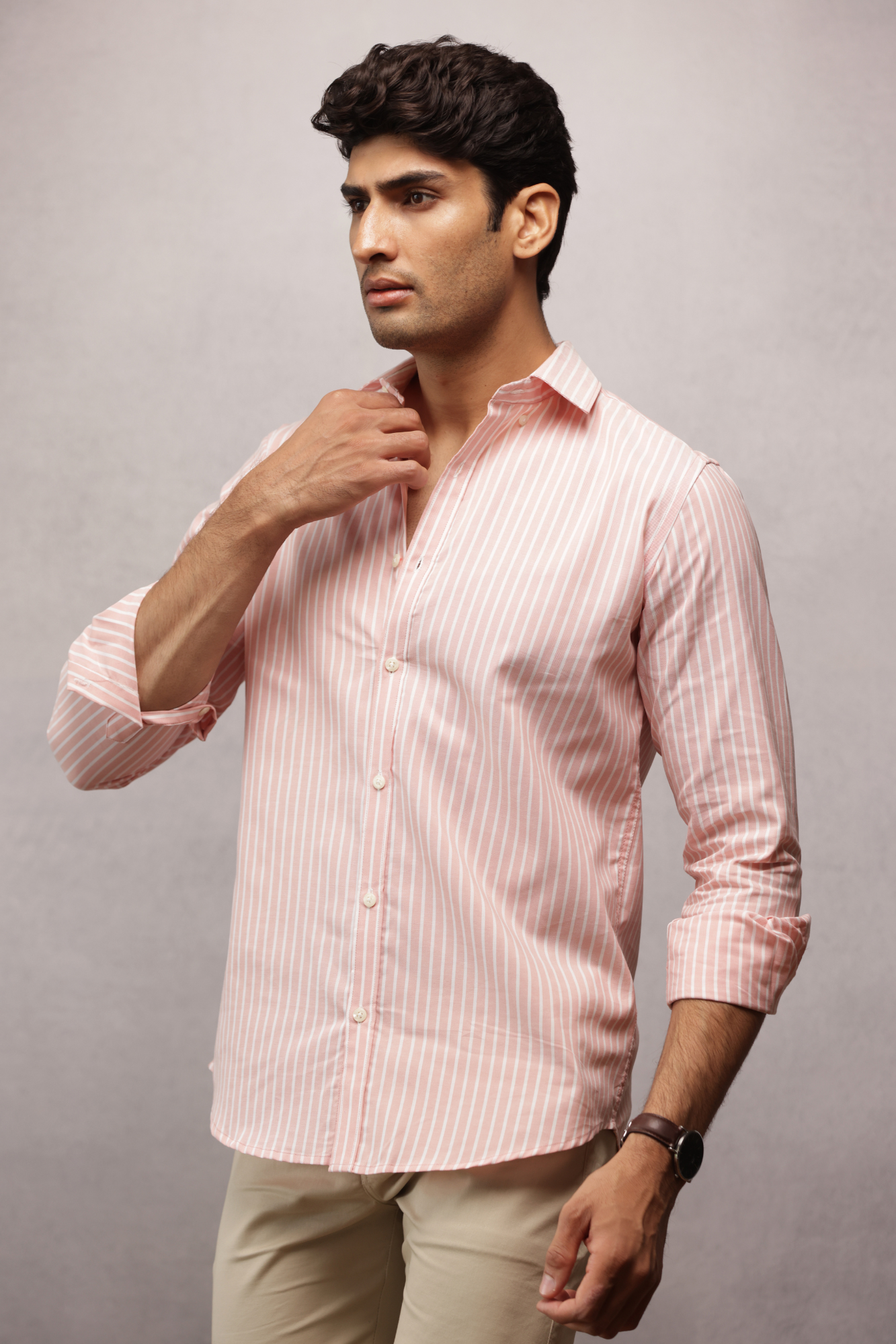 Button Down Oxford Striped Shirt - Peach