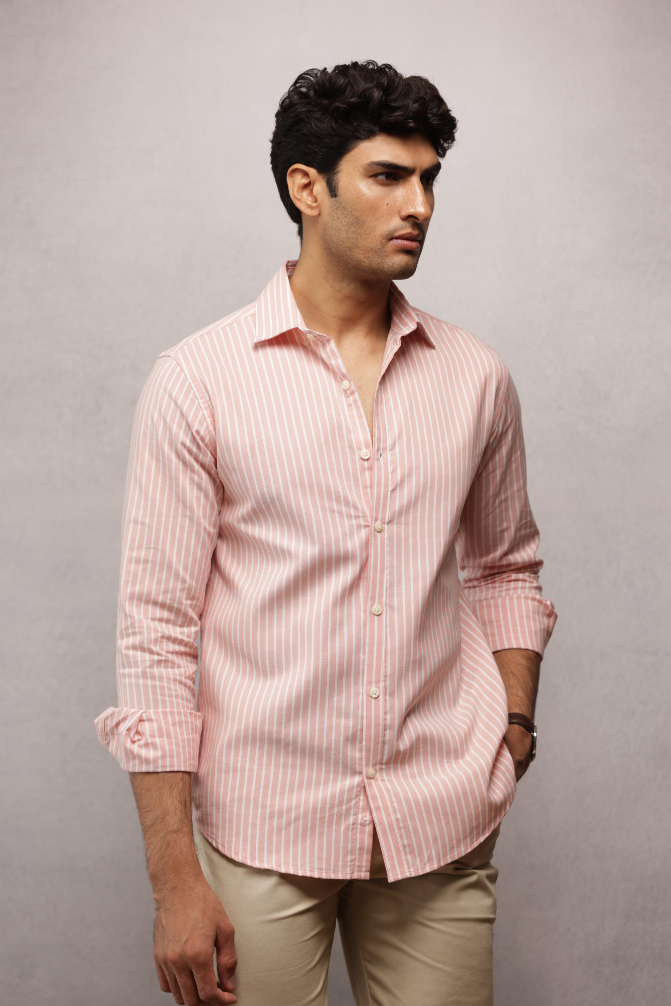 Button Down Oxford Striped Shirt - Peach