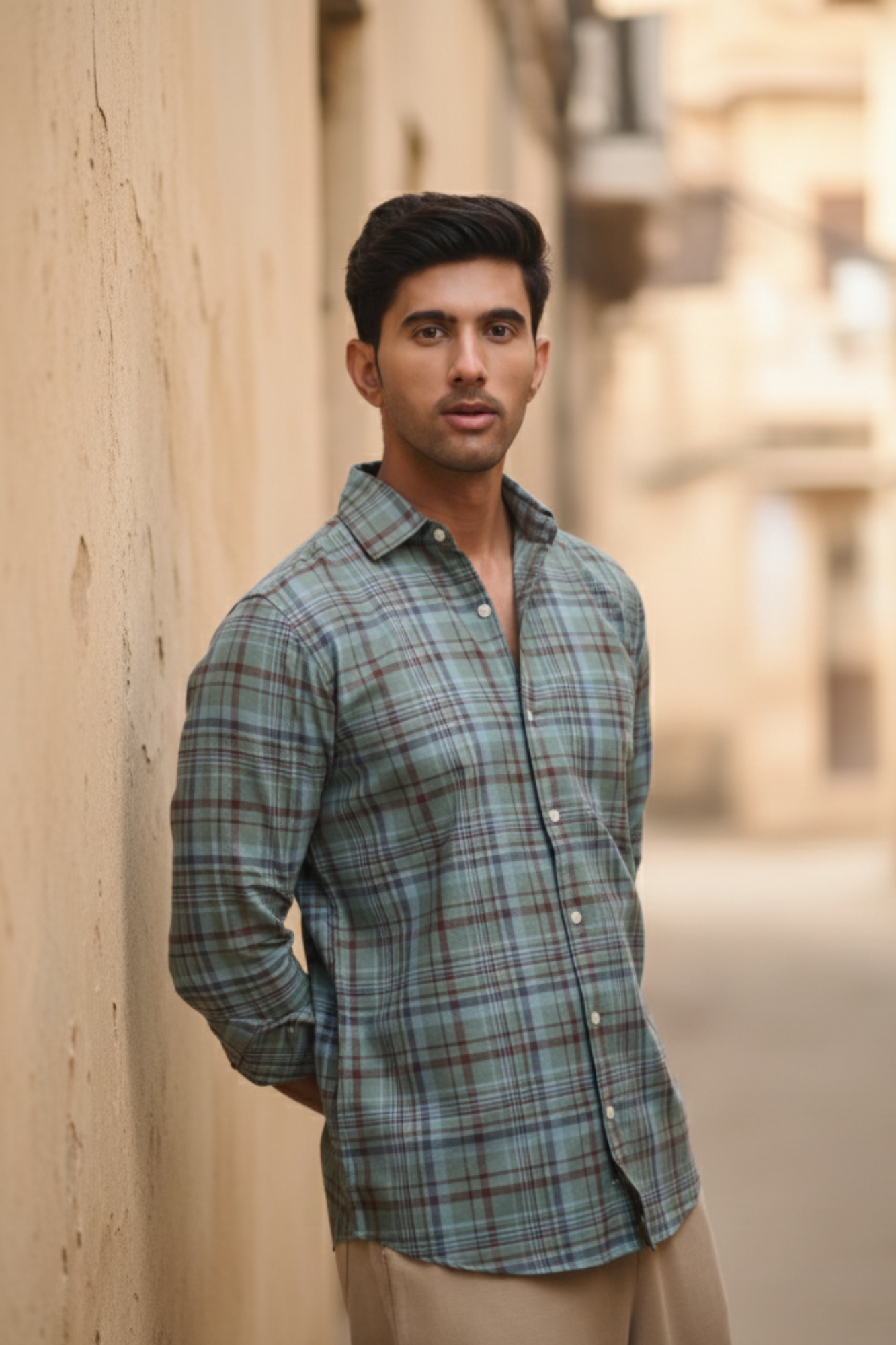 Oxford Check Shirt with 1 Patch Pocket - Dark Green