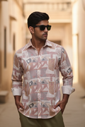 Premium Digital Blaze Natural Classic Full Sleeves Shirt - Peach