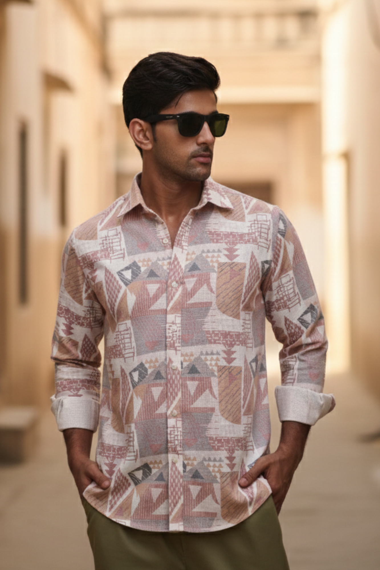 Premium Digital Blaze Natural Classic Full Sleeves Shirt - Peach