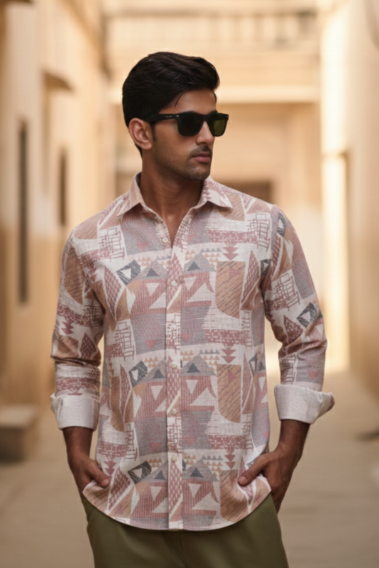 Premium Digital Blaze Natural Classic Full Sleeves Shirt - Peach