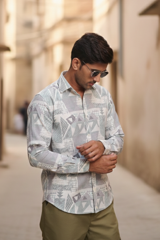 Premium Digital Blaze Natural Classic Full Sleeves Shirt - Blue