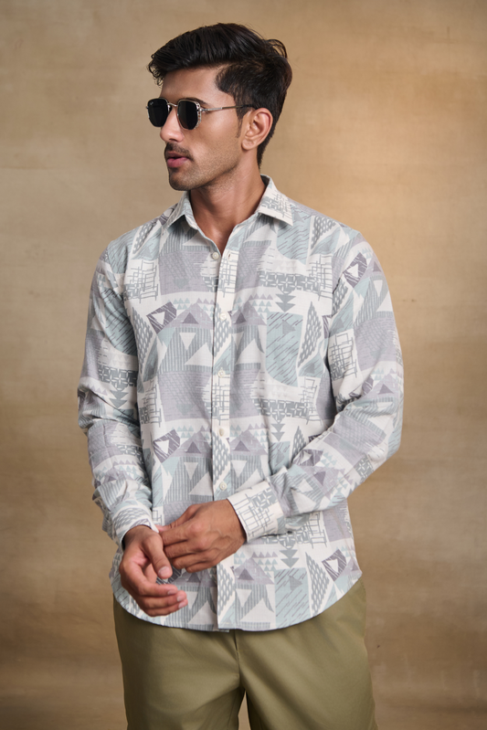 Premium Digital Blaze Natural Classic Full Sleeves Shirt - Blue