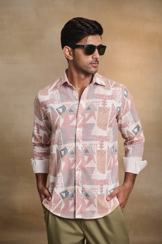 Premium Digital Blaze Natural Classic Full Sleeves Shirt - Peach