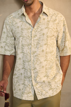 Half Sleeves Printed Classic Collar Oversize Shirt - Green