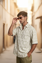 Half Sleeves Printed Classic Collar Oversize Shirt - Green