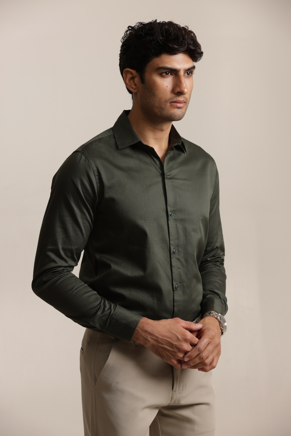 Essential Satin Shirt - Bottle Green