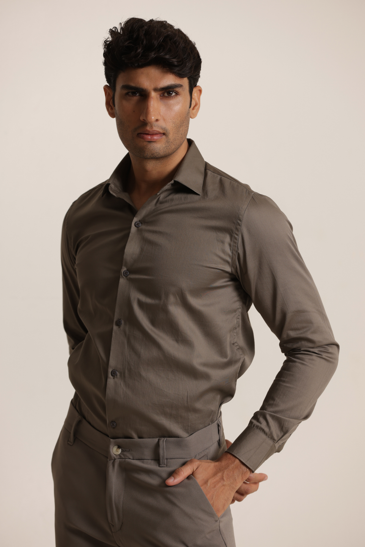Essential Satin Shirt - Brown