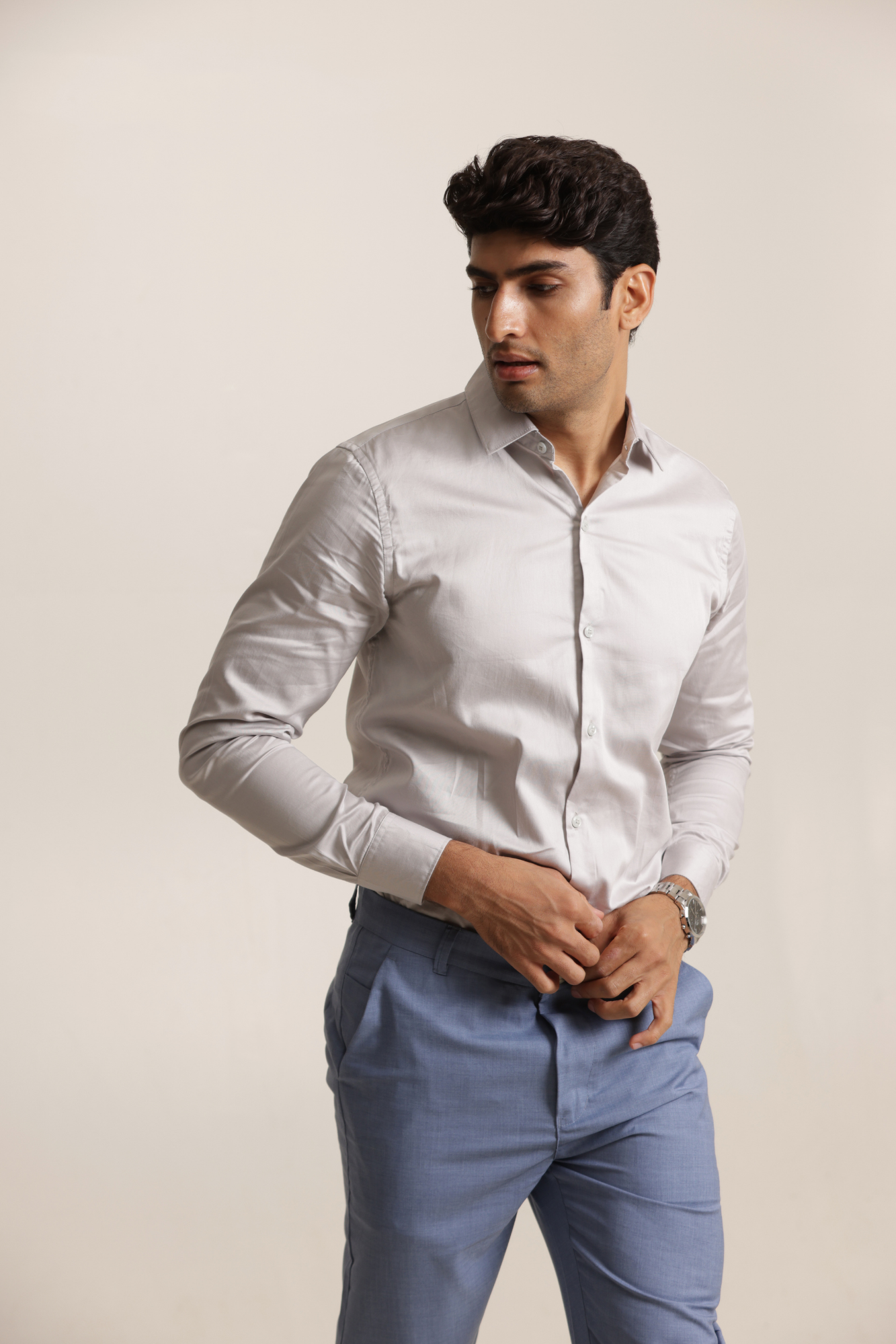 Essential Satin Shirt - Light Grey