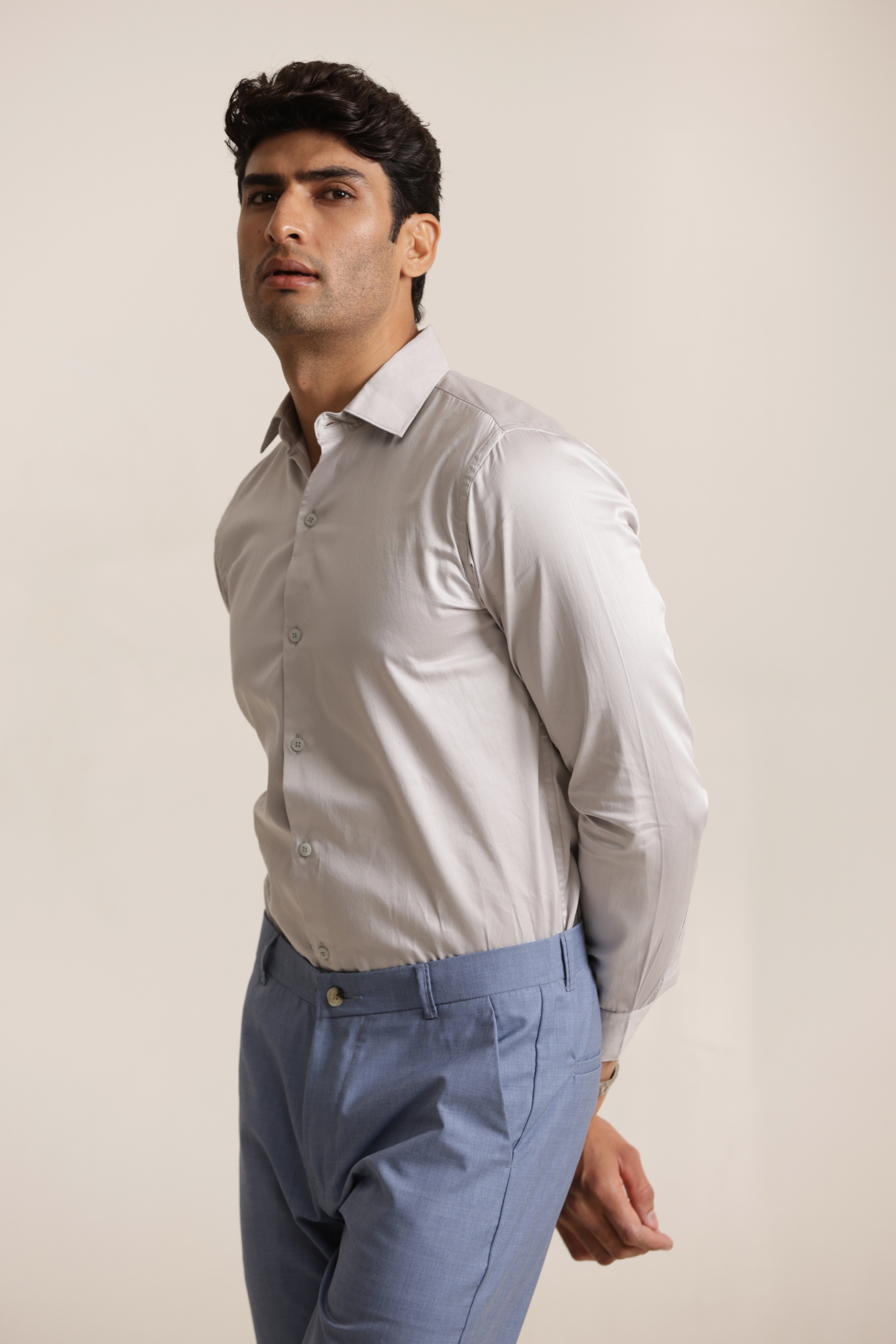 Essential Satin Shirt - Light Grey