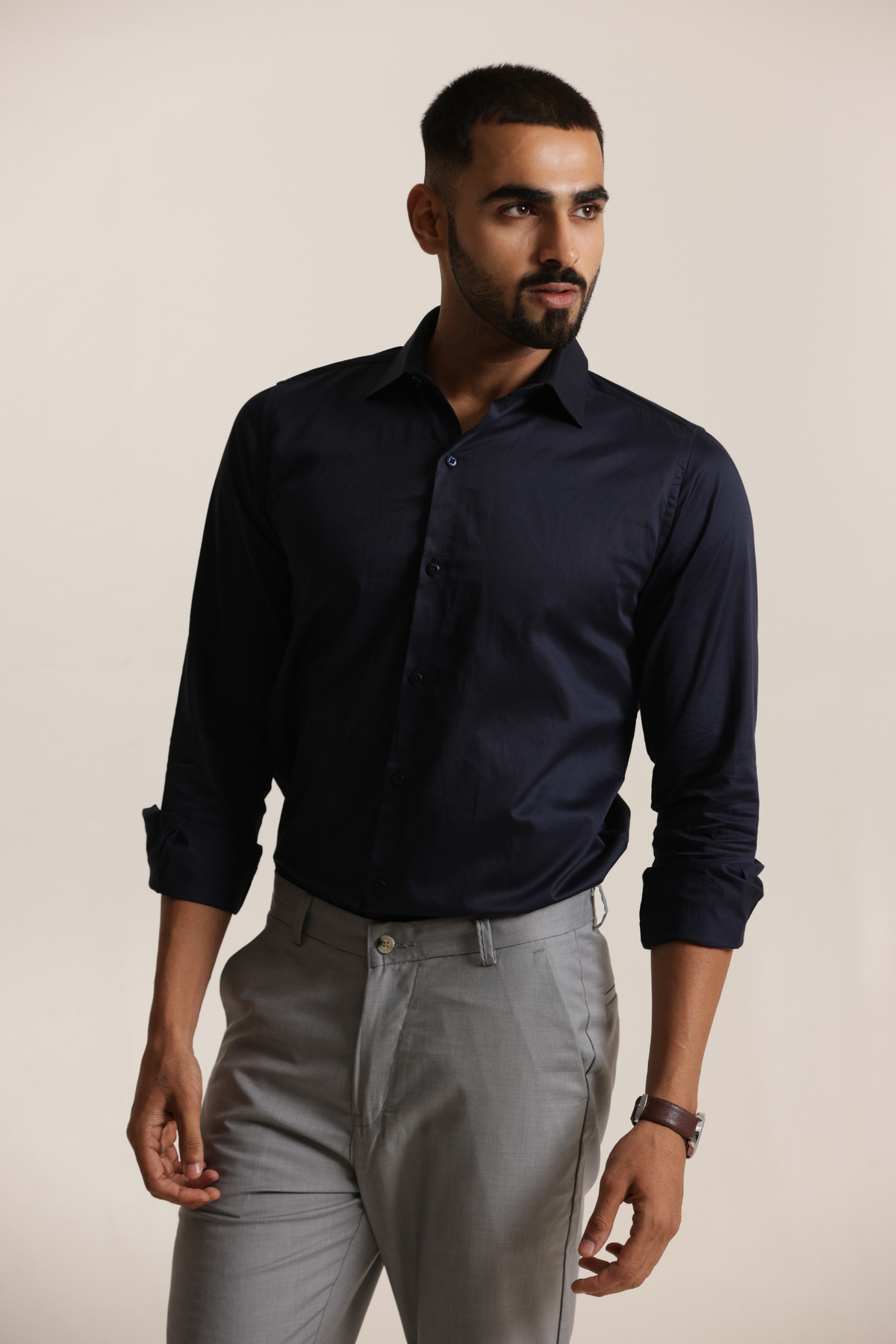 Essential Satin Shirt - Navy Blue