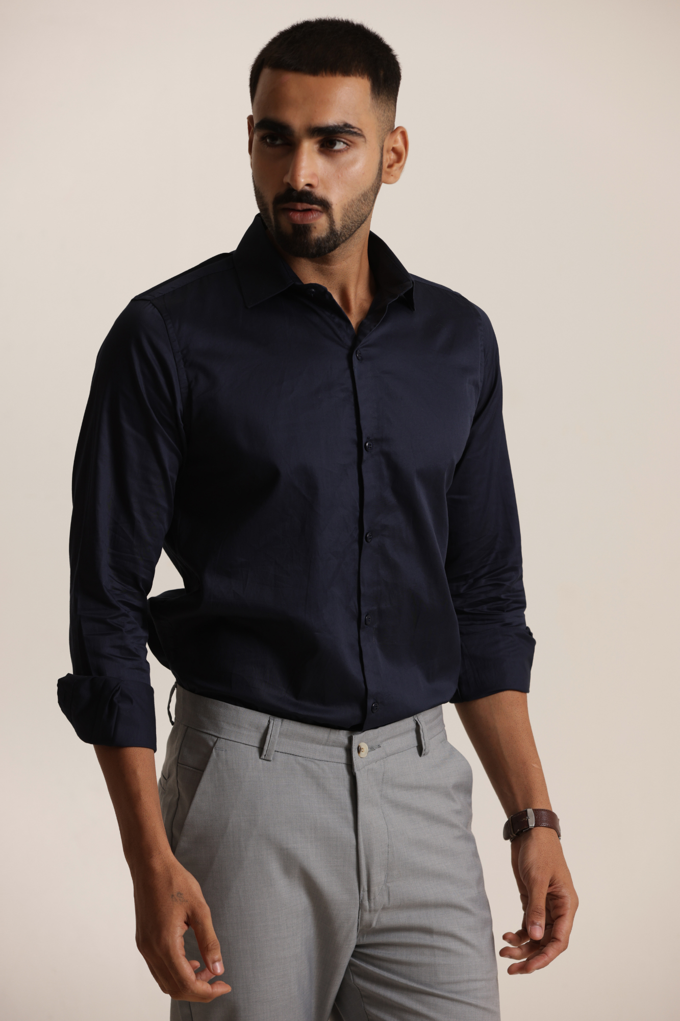 Essential Satin Shirt - Navy Blue