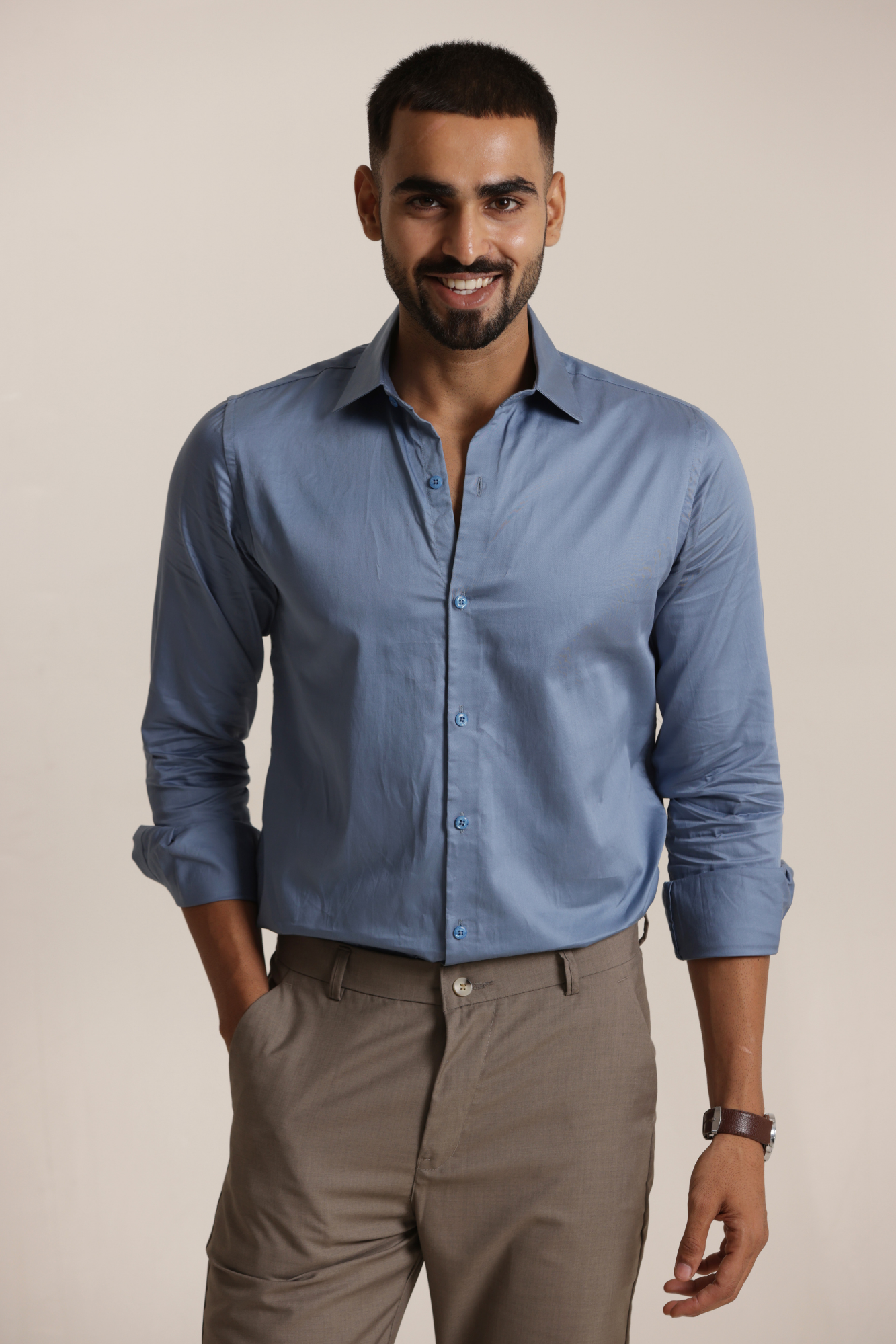 Essential Satin Shirt - Stone Blue