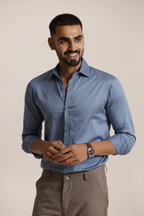 Essential Satin Shirt - Stone Blue