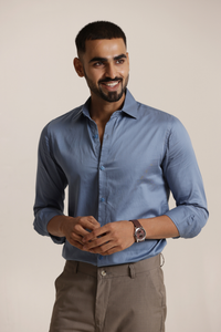 Essential Satin Shirt - Stone Blue