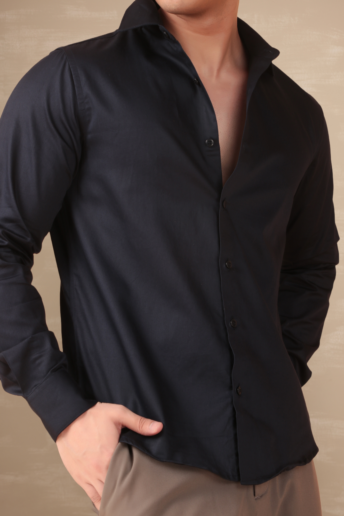 Essential Satin Shirt Navy