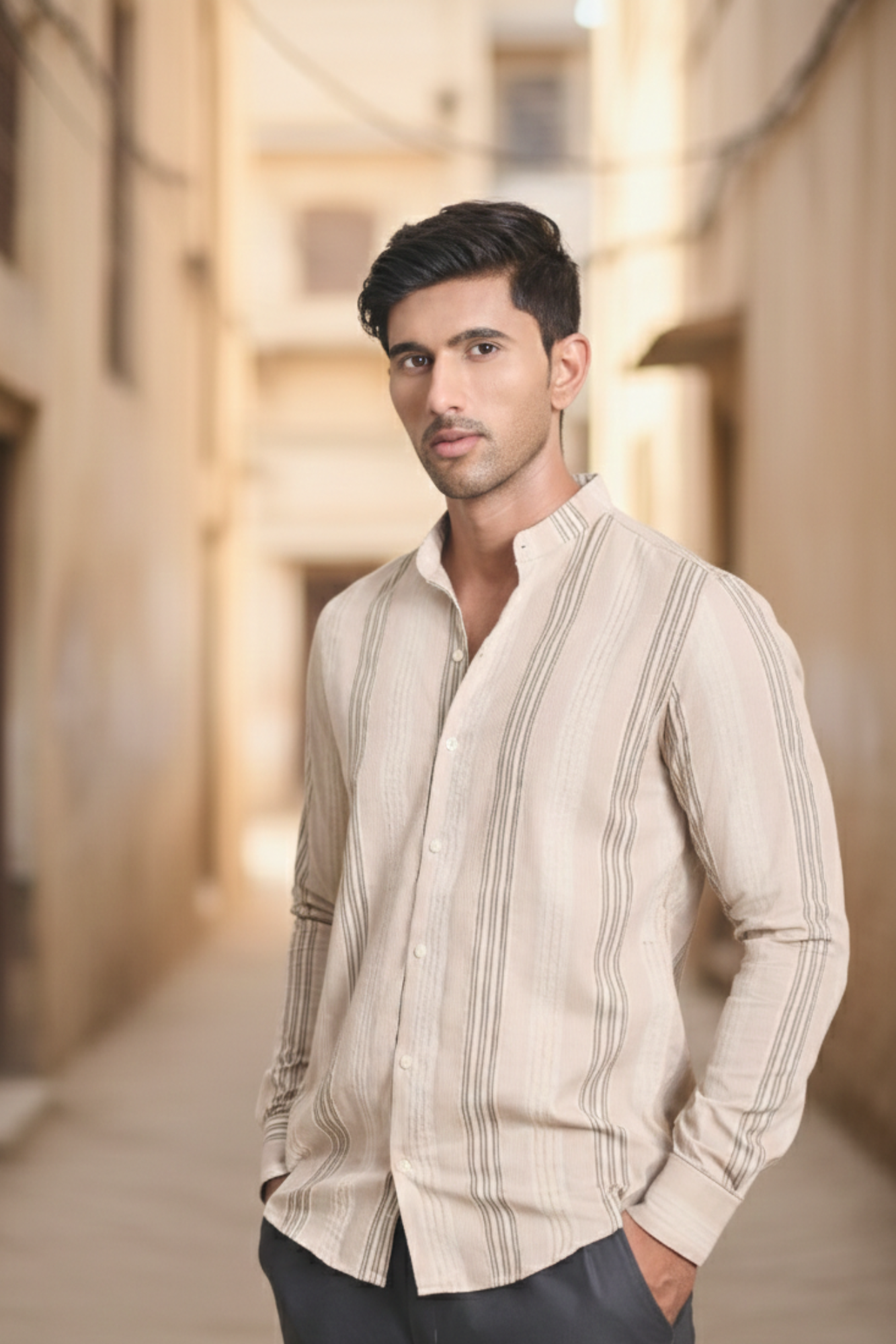 Striped Casual Shirt - Beige