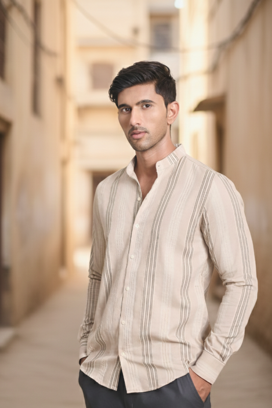 Striped Casual Shirt - Beige