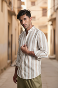 Velvet Striped Casual Shirt - Off White